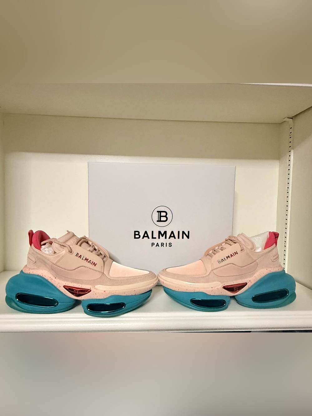 Balmain Pink & Teal Women's Chunky Platform Sneakers